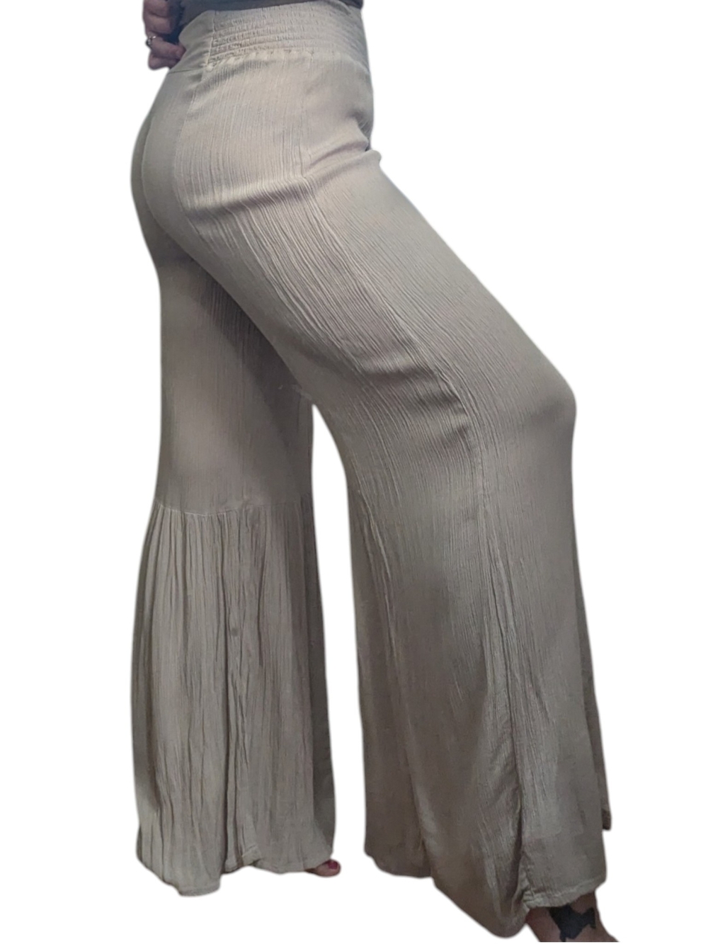 Happily Grey Gauze Wide Leg Tiered Trousers 100% Rayon